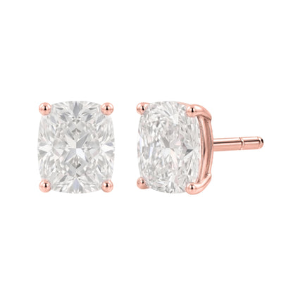 Lab-Grown Diamond Long Cushion Solitaire Stud Earrings in 14K White Gold or 14K Yellow Gold