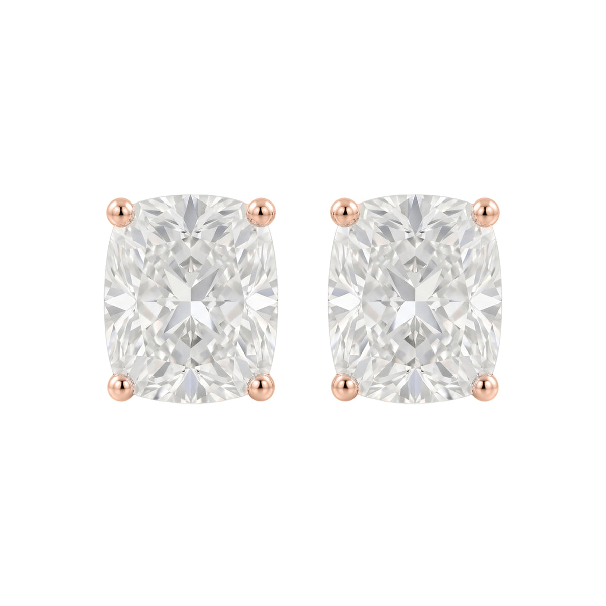 Lab-Grown Diamond Long Cushion Solitaire Stud Earrings in 14K White Gold or 14K Yellow Gold