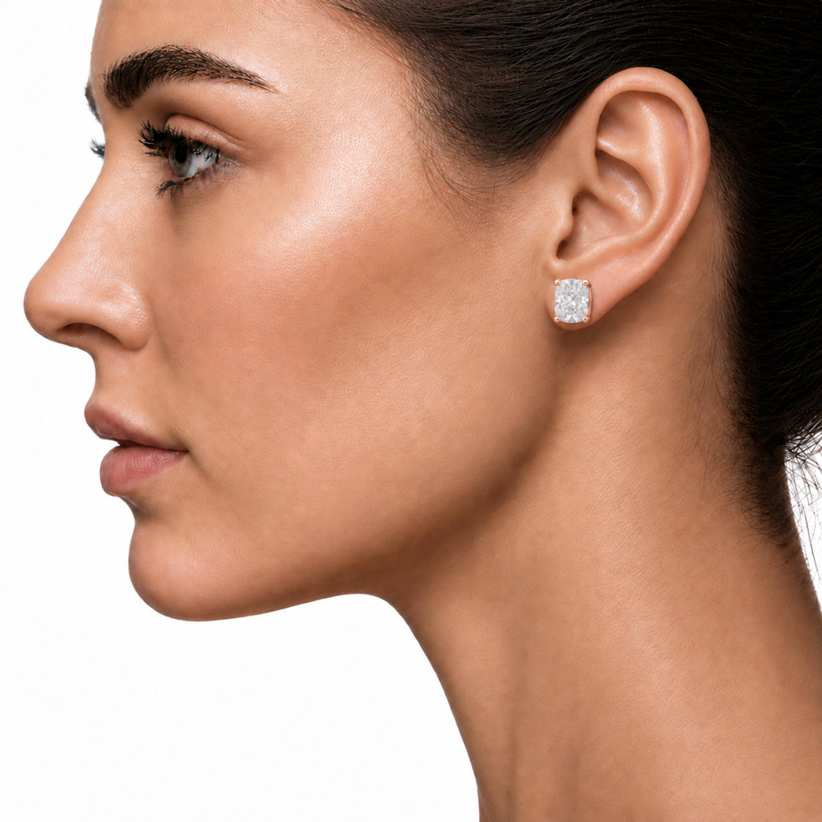Lab-Grown Diamond Long Cushion Solitaire Stud Earrings in 14K White Gold or 14K Yellow Gold