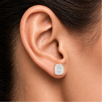 Lab-Grown Diamond Long Cushion Solitaire Stud Earrings in 14K White Gold or 14K Yellow Gold