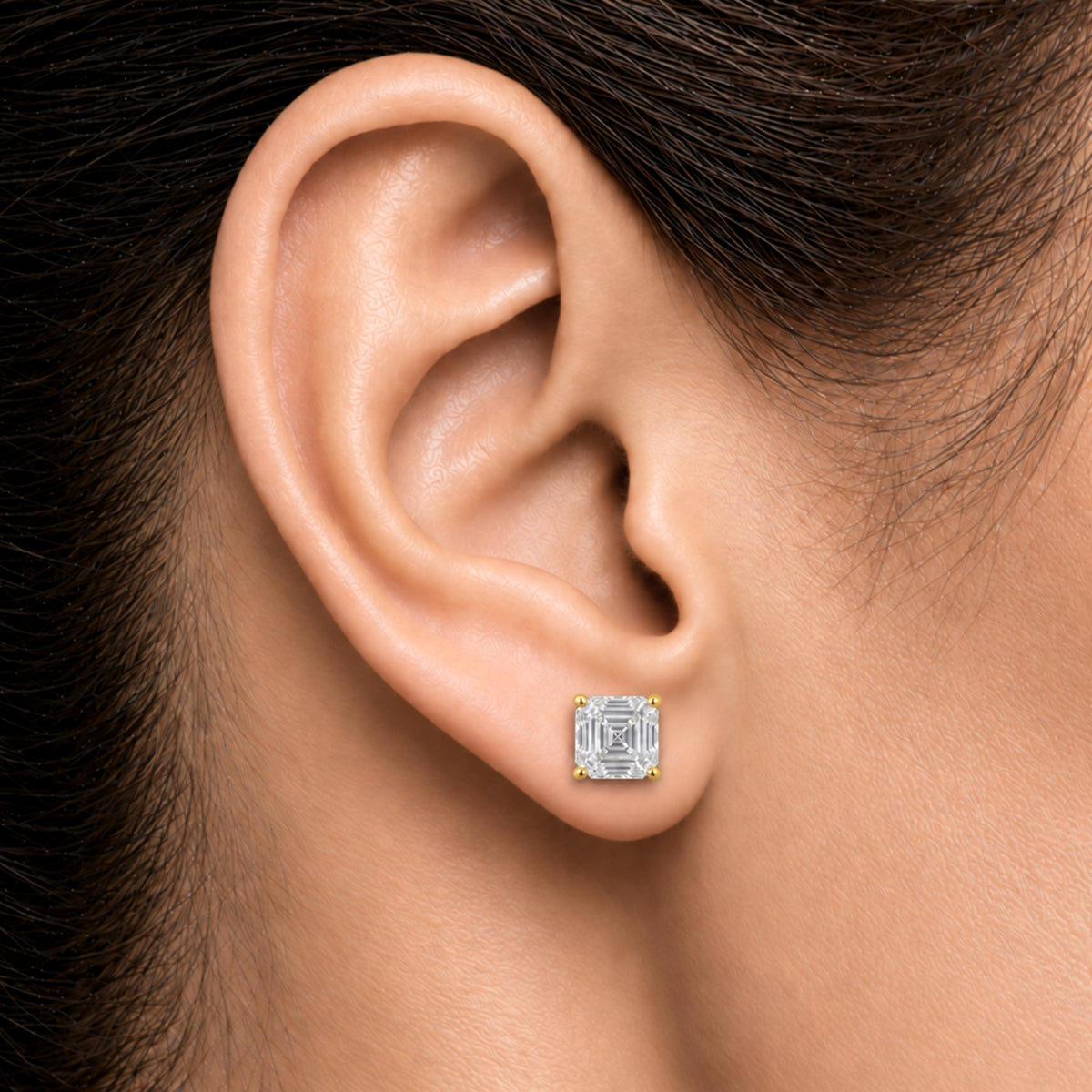 Lab-Grown Diamond Asscher Solitaire Stud Earrings in 14K White Gold or 14K Yellow Gold