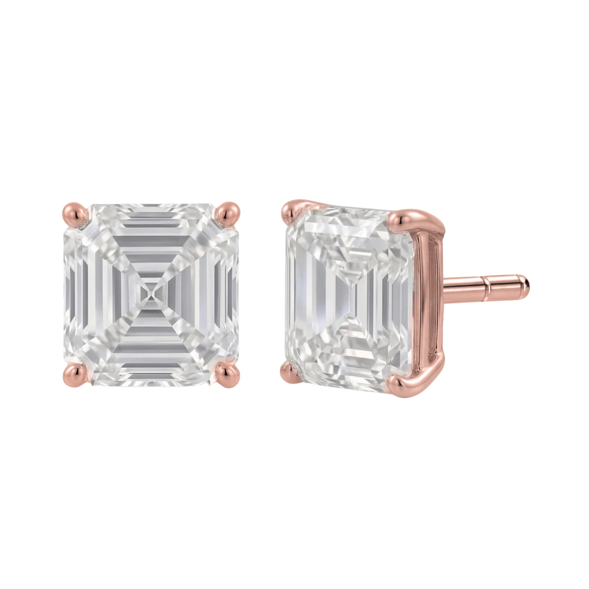 Lab-Grown Diamond Asscher Solitaire Stud Earrings in 14K White Gold or 14K Yellow Gold
