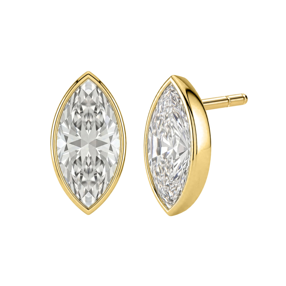 Lab-Grown Diamond Marquise Solitaire Bezel Stud Earrings in 14K White Gold or 14K Yellow Gold
