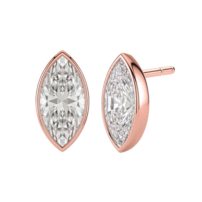 Lab-Grown Diamond Marquise Solitaire Bezel Stud Earrings in 14K White Gold or 14K Yellow Gold
