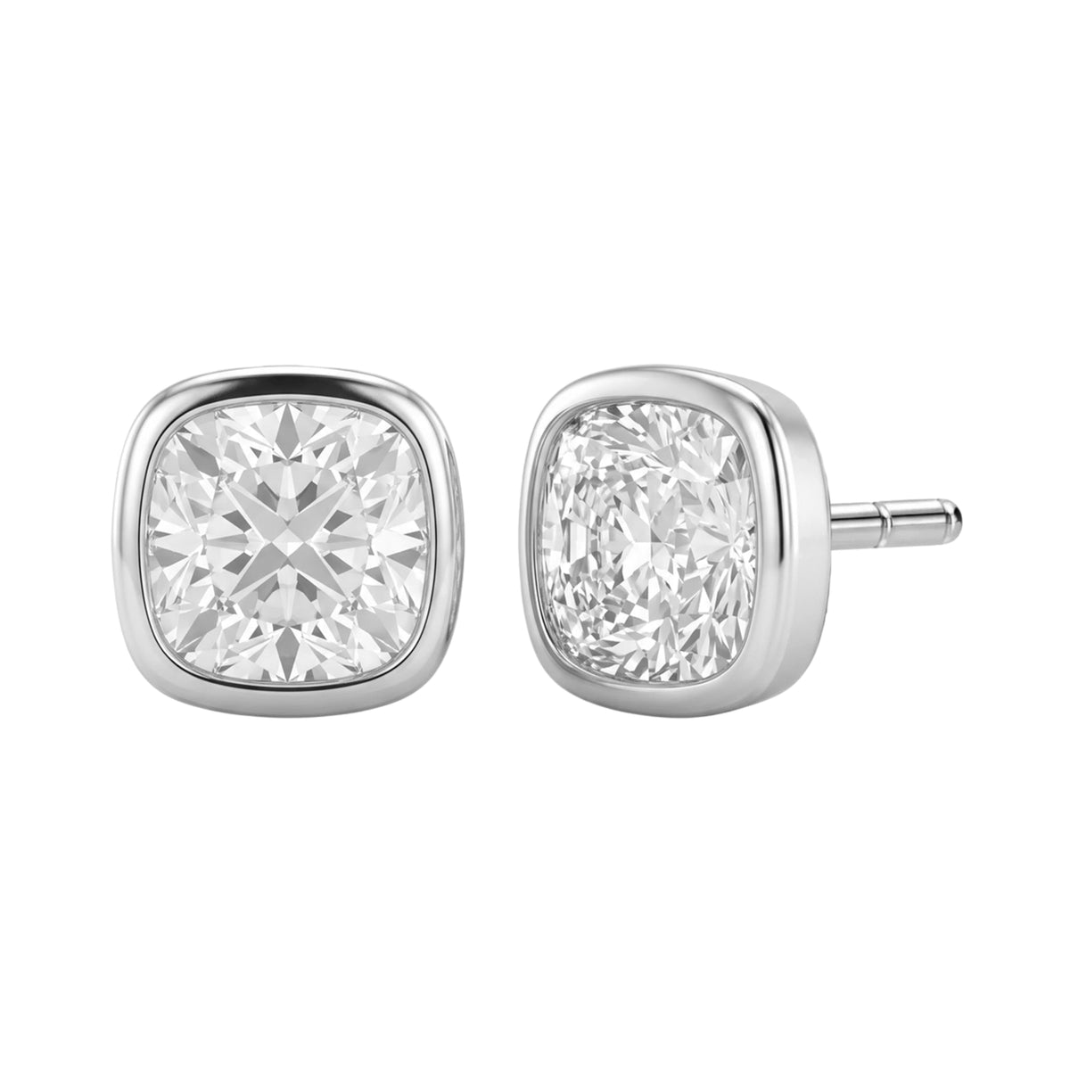 Lab-Grown Diamond Cushion Solitaire Bezel Stud Earrings in 14K White Gold or 14K Yellow Gold