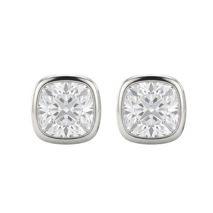 Lab-Grown Diamond Cushion Solitaire Bezel Stud Earrings in 14K White Gold or 14K Yellow Gold