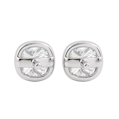 Lab-Grown Diamond Cushion Solitaire Bezel Stud Earrings in 14K White Gold or 14K Yellow Gold