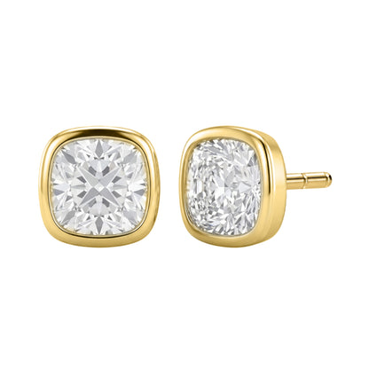 Lab-Grown Diamond Cushion Solitaire Bezel Stud Earrings in 14K White Gold or 14K Yellow Gold