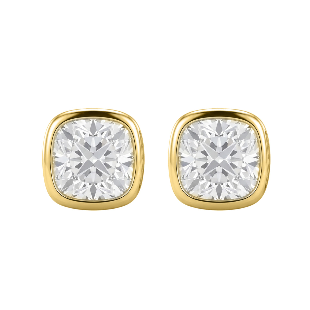 Lab-Grown Diamond Cushion Solitaire Bezel Stud Earrings in 14K White Gold or 14K Yellow Gold