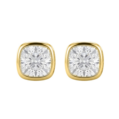 Lab-Grown Diamond Cushion Solitaire Bezel Stud Earrings in 14K White Gold or 14K Yellow Gold
