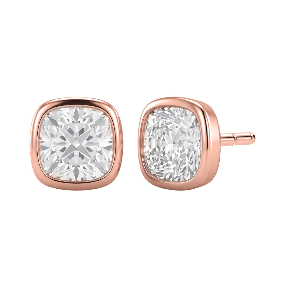 Lab-Grown Diamond Cushion Solitaire Bezel Stud Earrings in 14K White Gold or 14K Yellow Gold