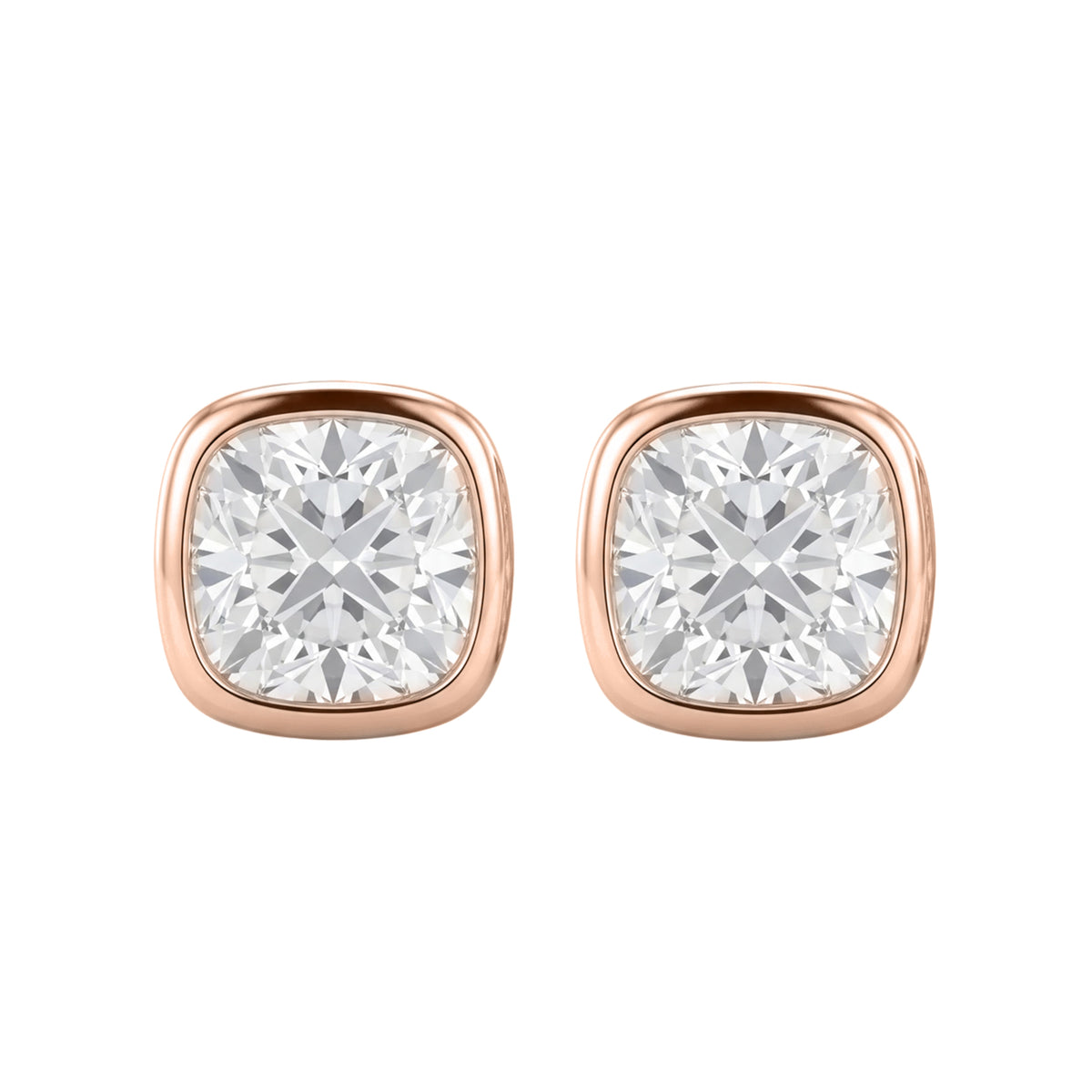 Lab-Grown Diamond Cushion Solitaire Bezel Stud Earrings in 14K White Gold or 14K Yellow Gold