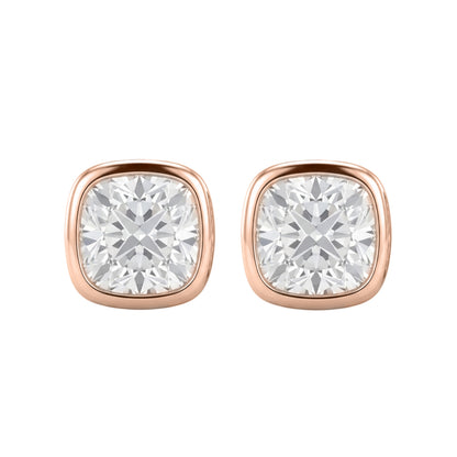 Lab-Grown Diamond Cushion Solitaire Bezel Stud Earrings in 14K White Gold or 14K Yellow Gold