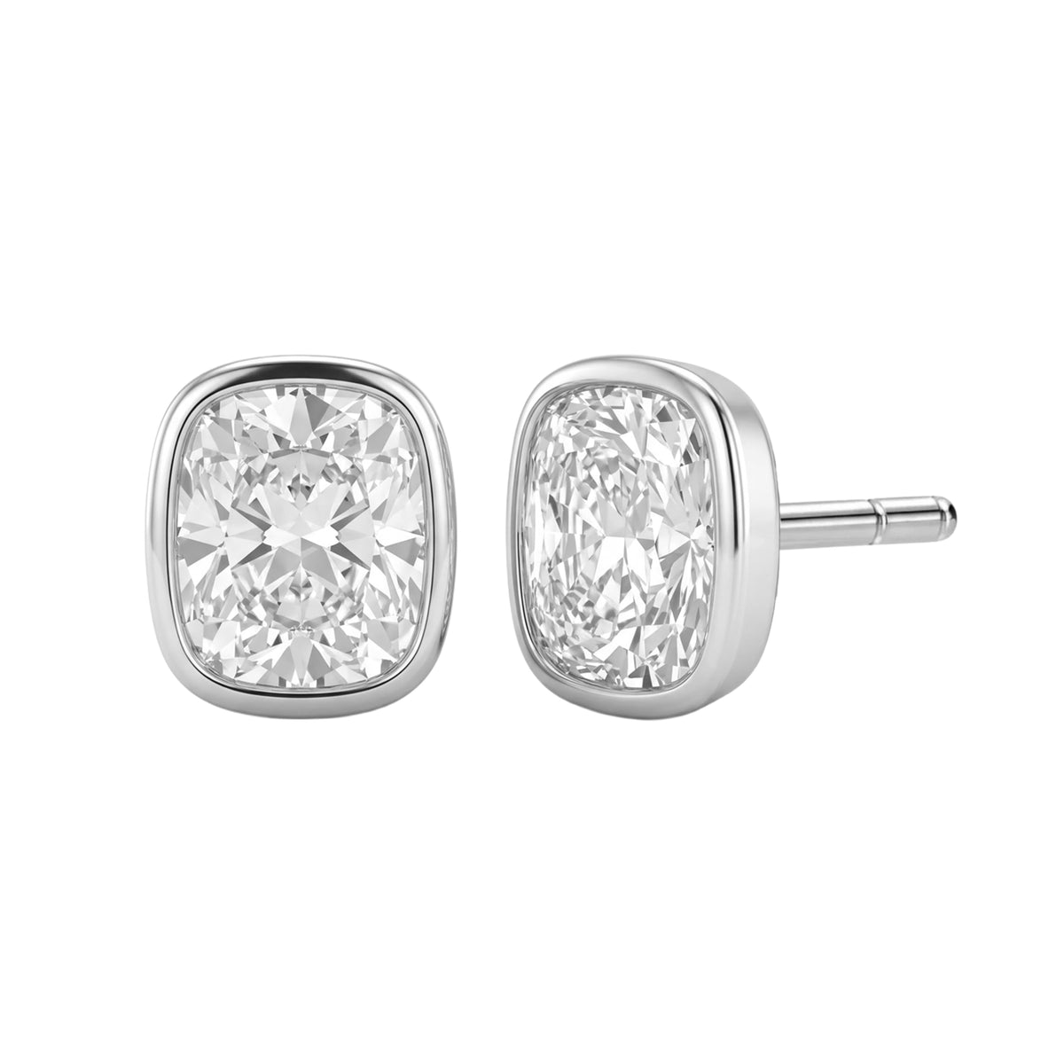 Lab-Grown Diamond Long Cushion Solitaire Bezel Stud Earrings in 14K White Gold or 14K Yellow Gold