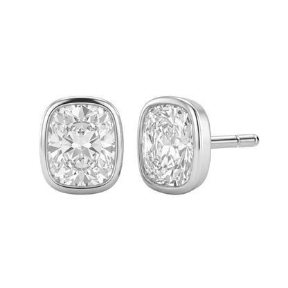 Lab-Grown Diamond Long Cushion Solitaire Bezel Stud Earrings in 14K White Gold or 14K Yellow Gold