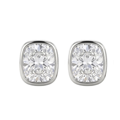 Lab-Grown Diamond Long Cushion Solitaire Bezel Stud Earrings in 14K White Gold or 14K Yellow Gold