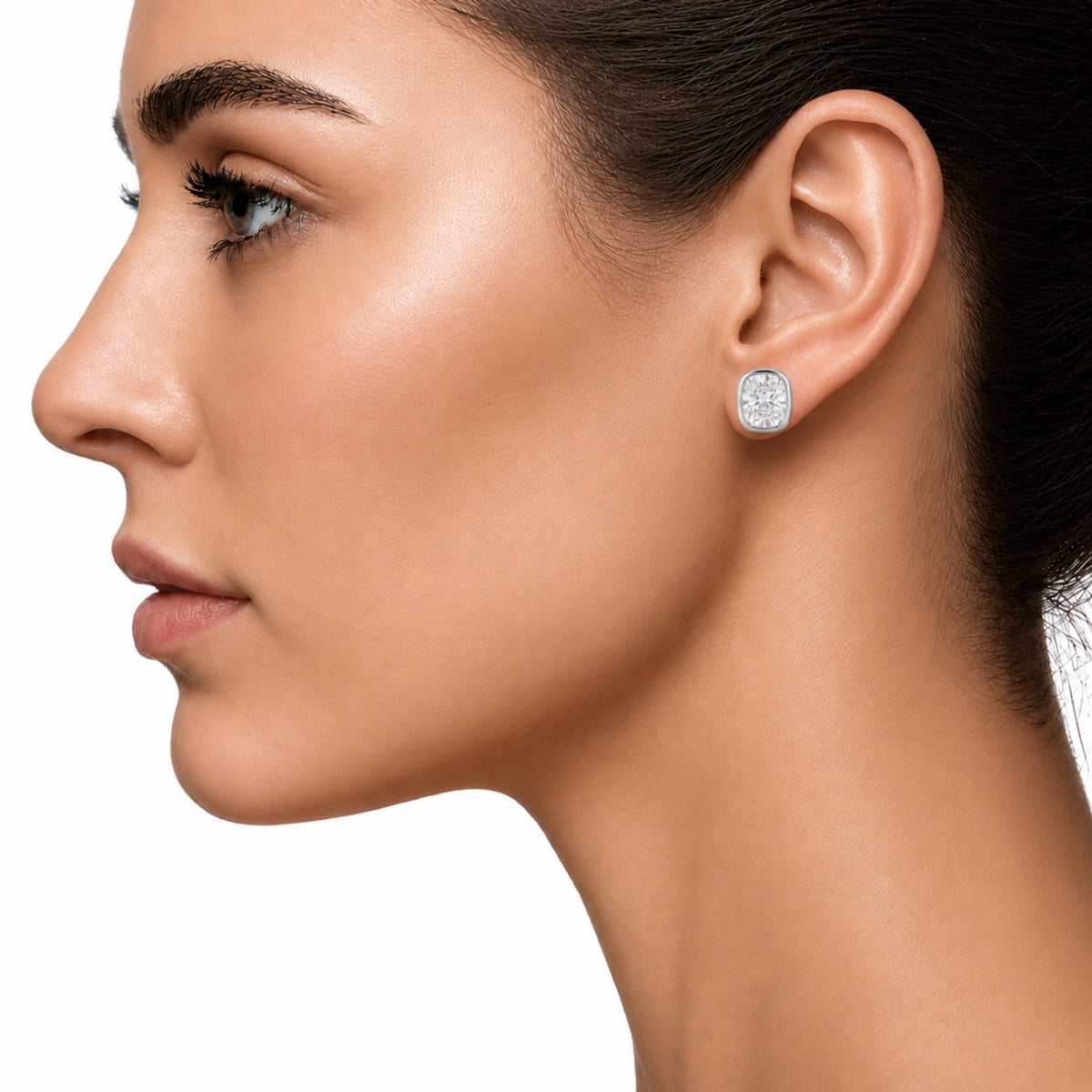Lab-Grown Diamond Long Cushion Solitaire Bezel Stud Earrings in 14K White Gold or 14K Yellow Gold