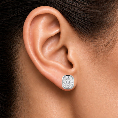 Lab-Grown Diamond Long Cushion Solitaire Bezel Stud Earrings in 14K White Gold or 14K Yellow Gold