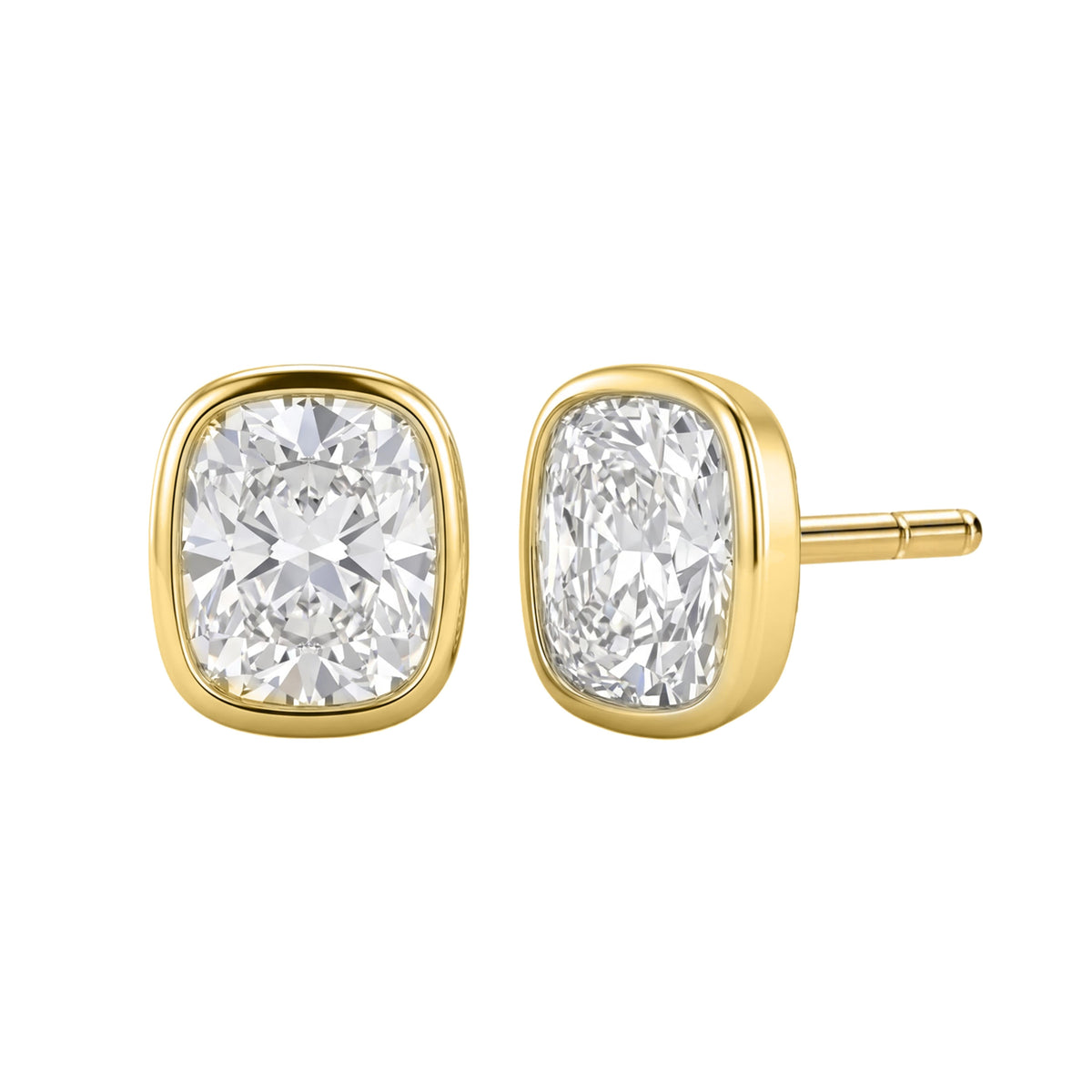Lab-Grown Diamond Long Cushion Solitaire Bezel Stud Earrings in 14K White Gold or 14K Yellow Gold