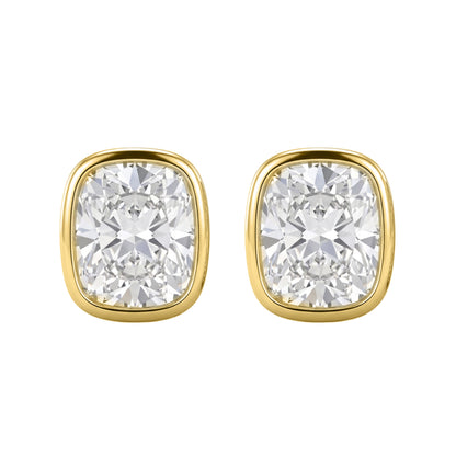 Lab-Grown Diamond Long Cushion Solitaire Bezel Stud Earrings in 14K White Gold or 14K Yellow Gold