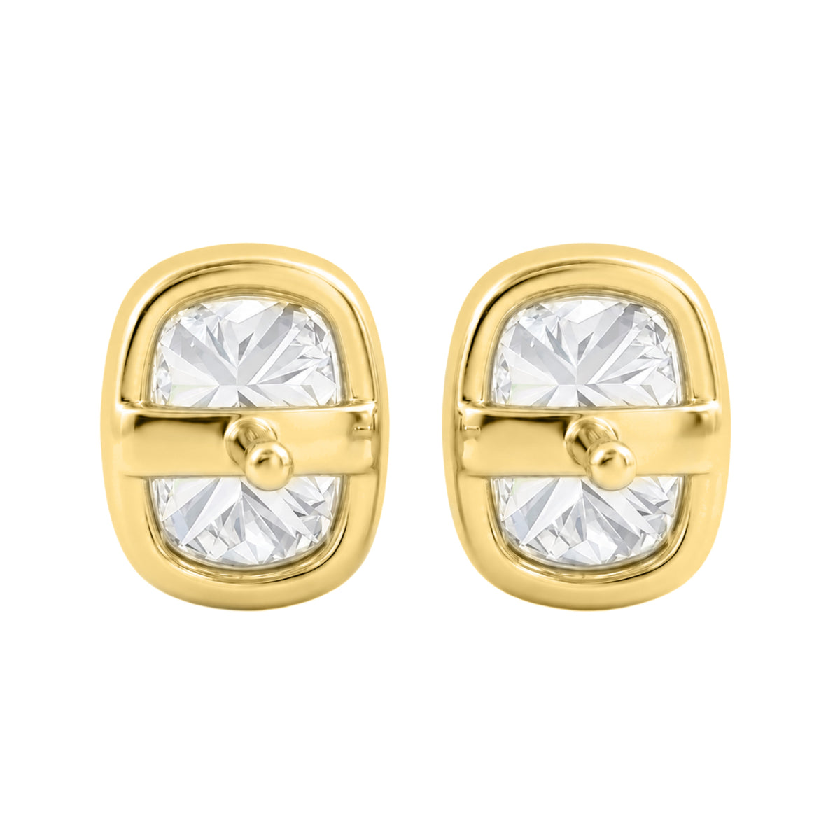 Lab-Grown Diamond Long Cushion Solitaire Bezel Stud Earrings in 14K White Gold or 14K Yellow Gold