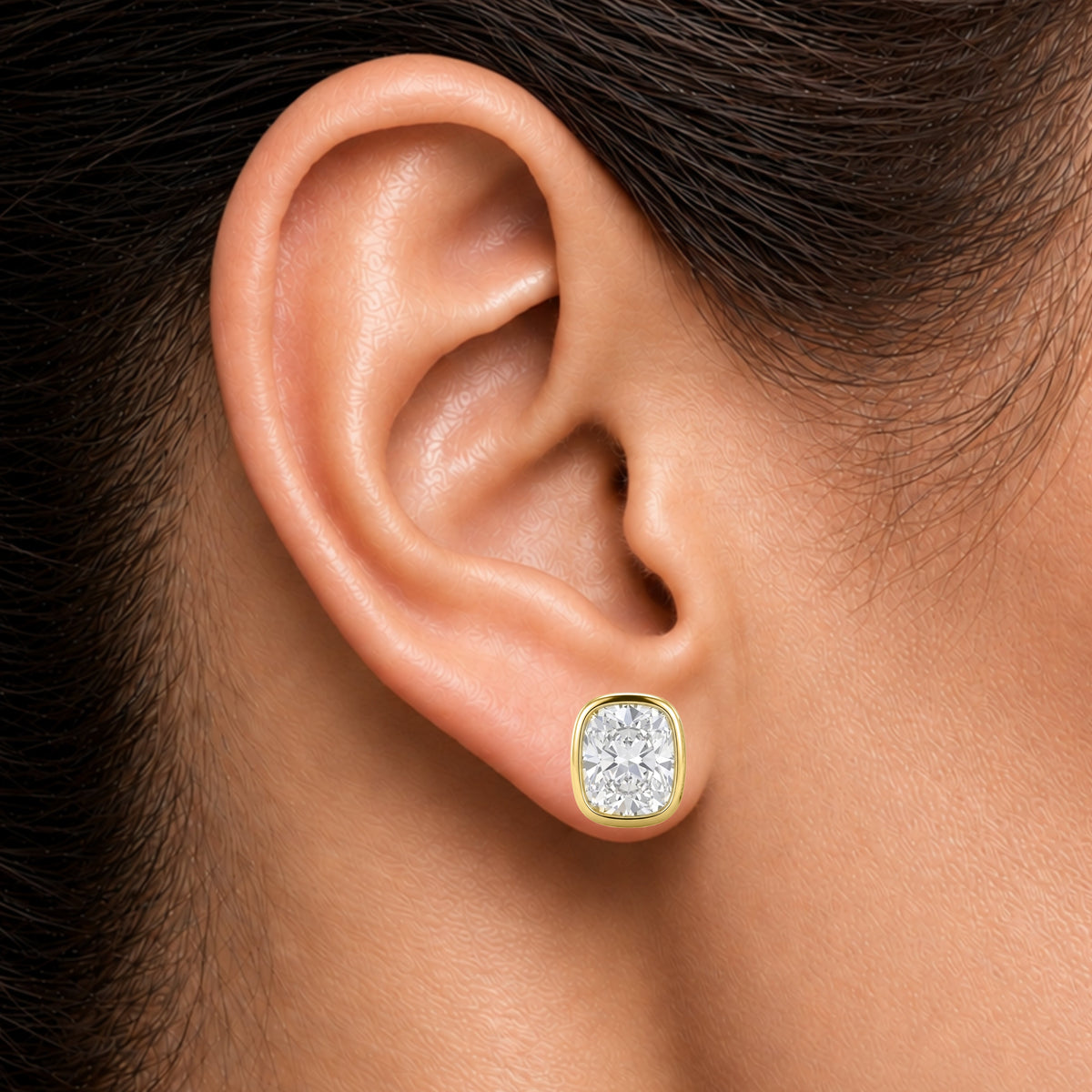 Lab-Grown Diamond Long Cushion Solitaire Bezel Stud Earrings in 14K White Gold or 14K Yellow Gold