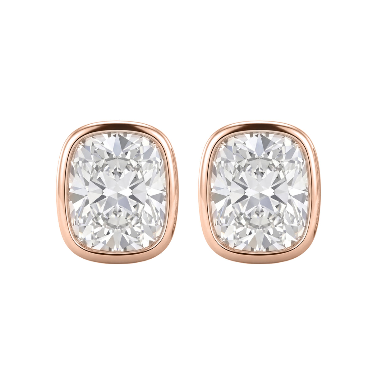 Lab-Grown Diamond Long Cushion Solitaire Bezel Stud Earrings in 14K White Gold or 14K Yellow Gold