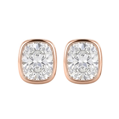 Lab-Grown Diamond Long Cushion Solitaire Bezel Stud Earrings in 14K White Gold or 14K Yellow Gold