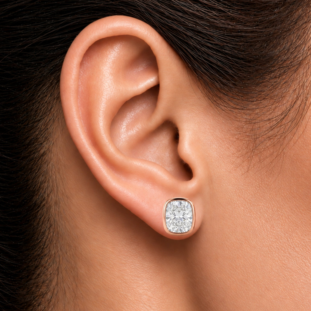 Lab-Grown Diamond Long Cushion Solitaire Bezel Stud Earrings in 14K White Gold or 14K Yellow Gold