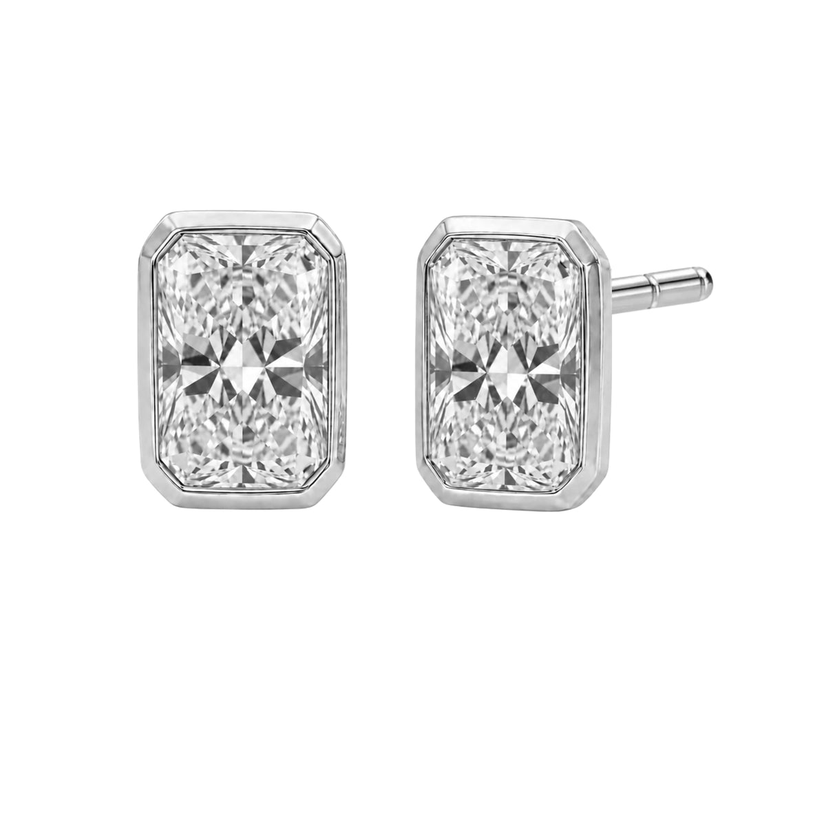 Lab-Grown Diamond Radiant Solitaire Bezel Stud Earrings in 14K White Gold or 14K Yellow Gold