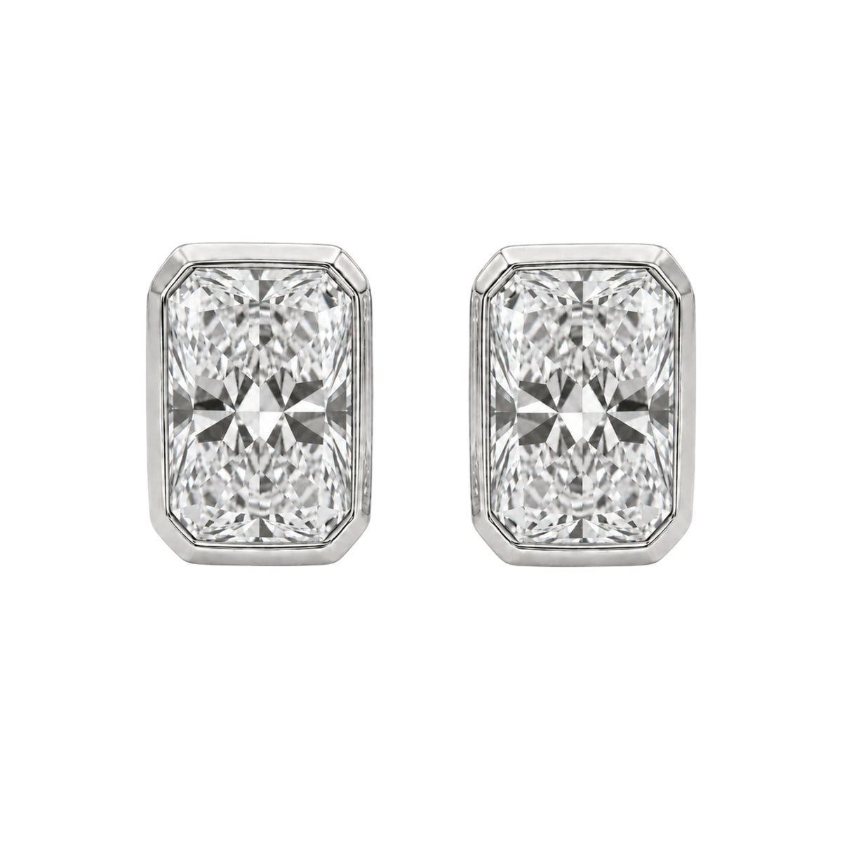 Lab-Grown Diamond Radiant Solitaire Bezel Stud Earrings in 14K White Gold or 14K Yellow Gold