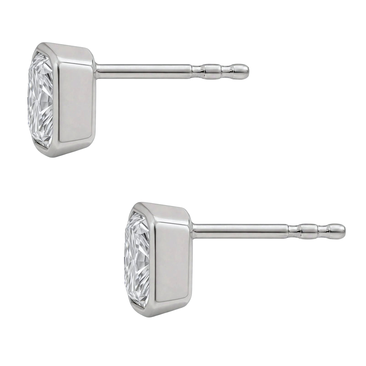 Lab-Grown Diamond Radiant Solitaire Bezel Stud Earrings in 14K White Gold or 14K Yellow Gold