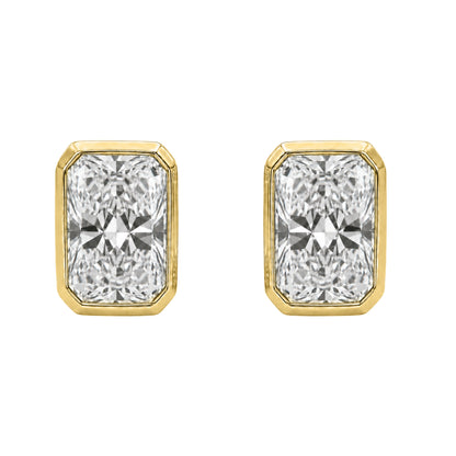 Lab-Grown Diamond Radiant Solitaire Bezel Stud Earrings in 14K White Gold or 14K Yellow Gold