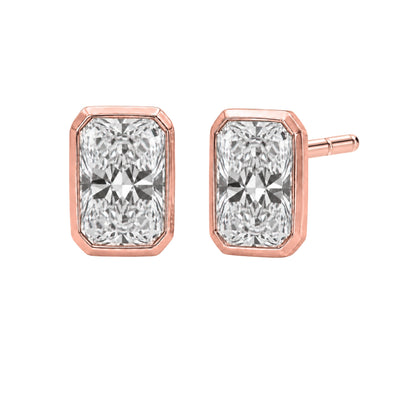 Lab-Grown Diamond Radiant Solitaire Bezel Stud Earrings in 14K White Gold or 14K Yellow Gold