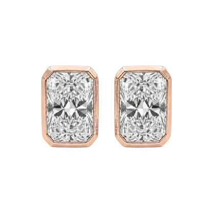 Lab-Grown Diamond Radiant Solitaire Bezel Stud Earrings in 14K White Gold or 14K Yellow Gold