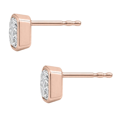 Lab-Grown Diamond Radiant Solitaire Bezel Stud Earrings in 14K White Gold or 14K Yellow Gold