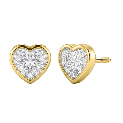 Lab-Grown Diamond Heart Solitaire Bezel Stud Earrings in 14K White Gold or 14K Yellow Gold