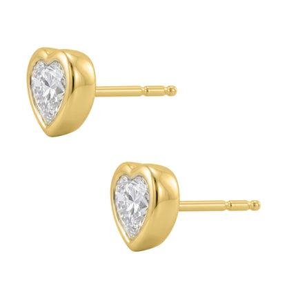 Lab-Grown Diamond Heart Solitaire Bezel Stud Earrings in 14K White Gold or 14K Yellow Gold