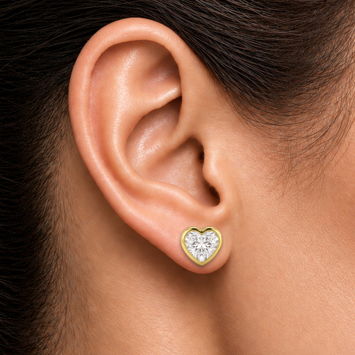 Lab-Grown Diamond Heart Solitaire Bezel Stud Earrings in 14K White Gold or 14K Yellow Gold