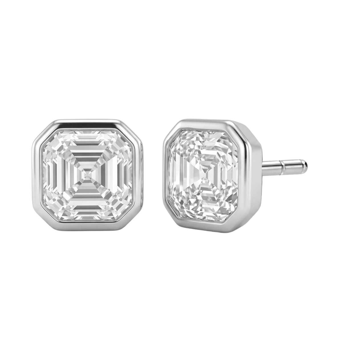 Lab-Grown Diamond Asscher Solitaire Bezel Stud Earrings in 14K White Gold or 14K Yellow Gold