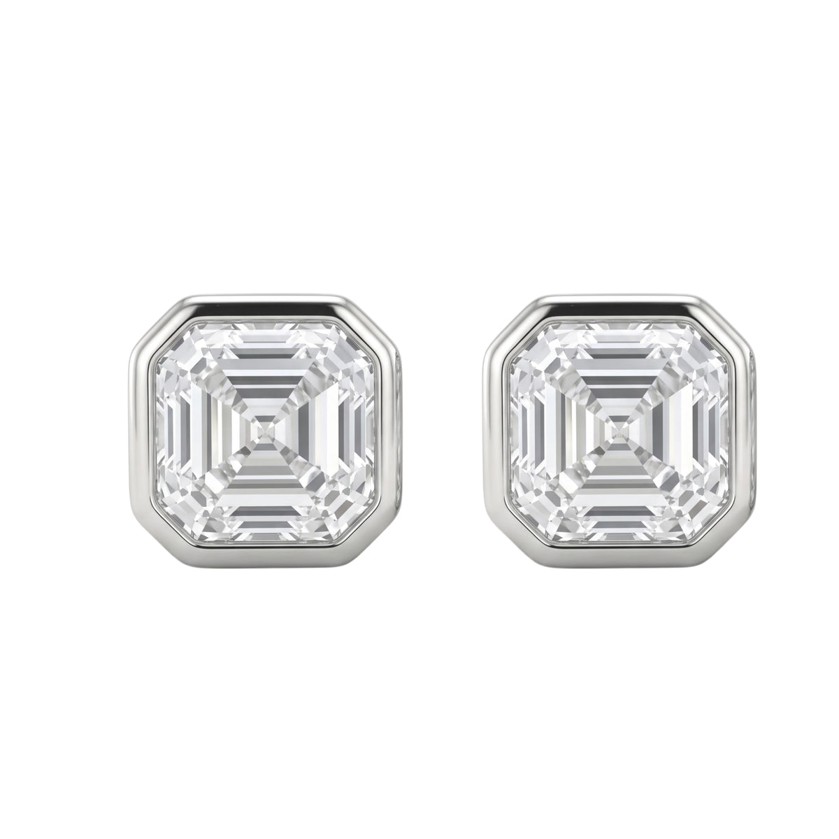 Lab-Grown Diamond Asscher Solitaire Bezel Stud Earrings in 14K White Gold or 14K Yellow Gold