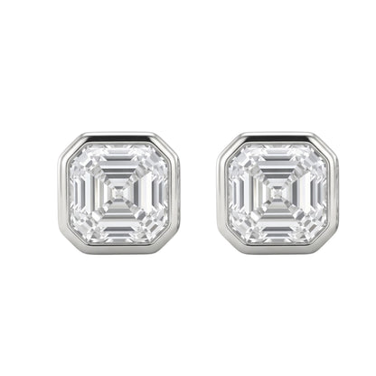 Lab-Grown Diamond Asscher Solitaire Bezel Stud Earrings in 14K White Gold or 14K Yellow Gold