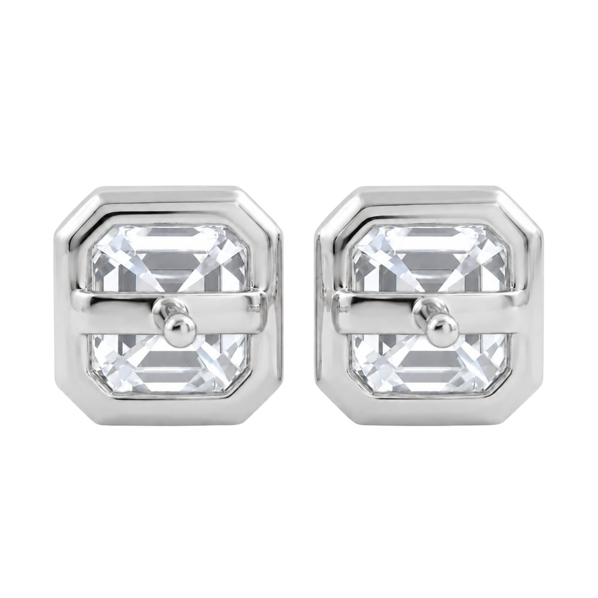Lab-Grown Diamond Asscher Solitaire Bezel Stud Earrings in 14K White Gold or 14K Yellow Gold