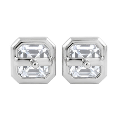 Lab-Grown Diamond Asscher Solitaire Bezel Stud Earrings in 14K White Gold or 14K Yellow Gold