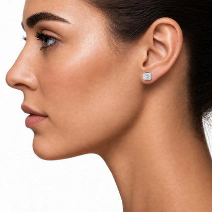 Lab-Grown Diamond Asscher Solitaire Bezel Stud Earrings in 14K White Gold or 14K Yellow Gold