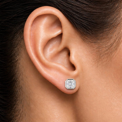 Lab-Grown Diamond Asscher Solitaire Bezel Stud Earrings in 14K White Gold or 14K Yellow Gold