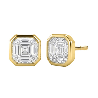 Lab-Grown Diamond Asscher Solitaire Bezel Stud Earrings in 14K White Gold or 14K Yellow Gold