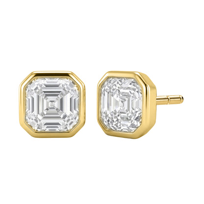 Lab-Grown Diamond Asscher Solitaire Bezel Stud Earrings in 14K White Gold or 14K Yellow Gold