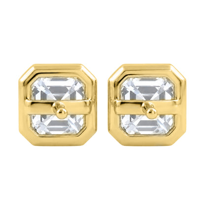 Lab-Grown Diamond Asscher Solitaire Bezel Stud Earrings in 14K White Gold or 14K Yellow Gold