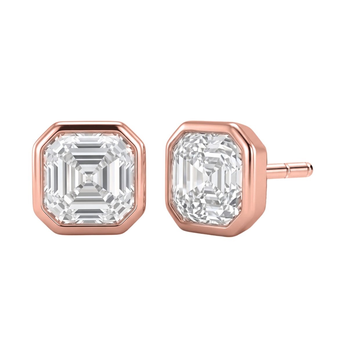 Lab-Grown Diamond Asscher Solitaire Bezel Stud Earrings in 14K White Gold or 14K Yellow Gold
